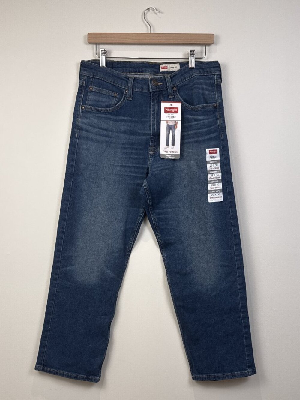 Wrangler Five Star Mens Loose Fit Stretch Jeans Blue Medium Wash 29x30